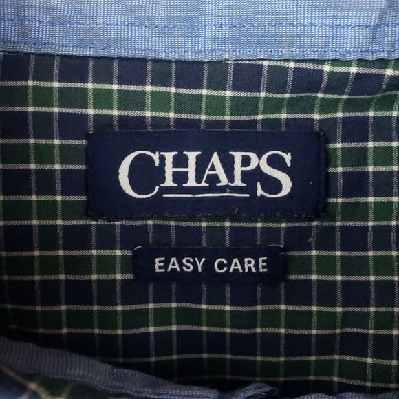 Chaps Shirt Large L Mens Green Blue Check Long Sleeve Logo Collared Button Down - Picture 6 of 7
